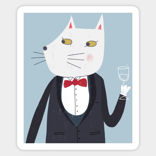 Cheers Cat with Glass of Sparkling Wine Sticker by NicSquirrell